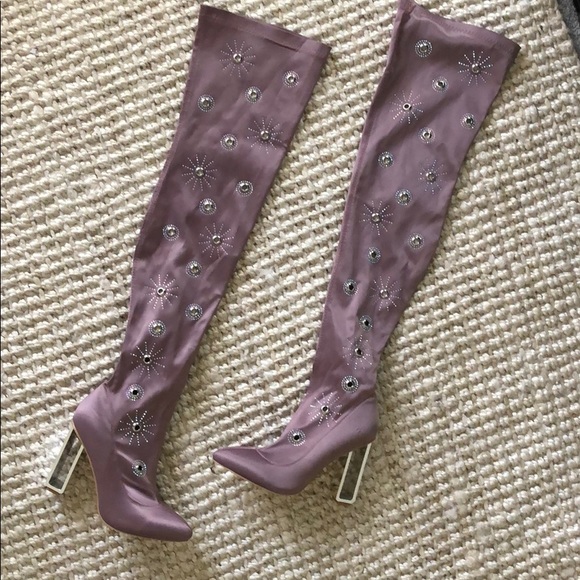 Mauve/blush pink Thigh High Boots - Picture 2 of 7